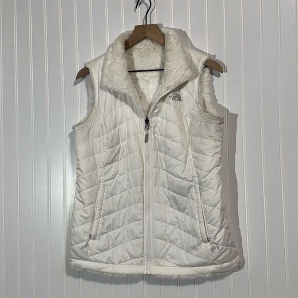 The North Face Reversible Vest Women’s M White Fleece Quilted Puffer Ski Cozy - Picture 1 of 9